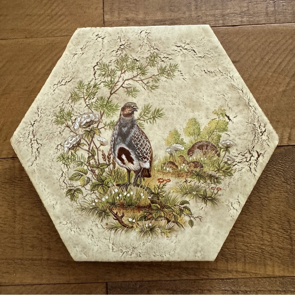 Jenny Designs  Quail Hexagon Tile Trivet Wall Decor Ceramic